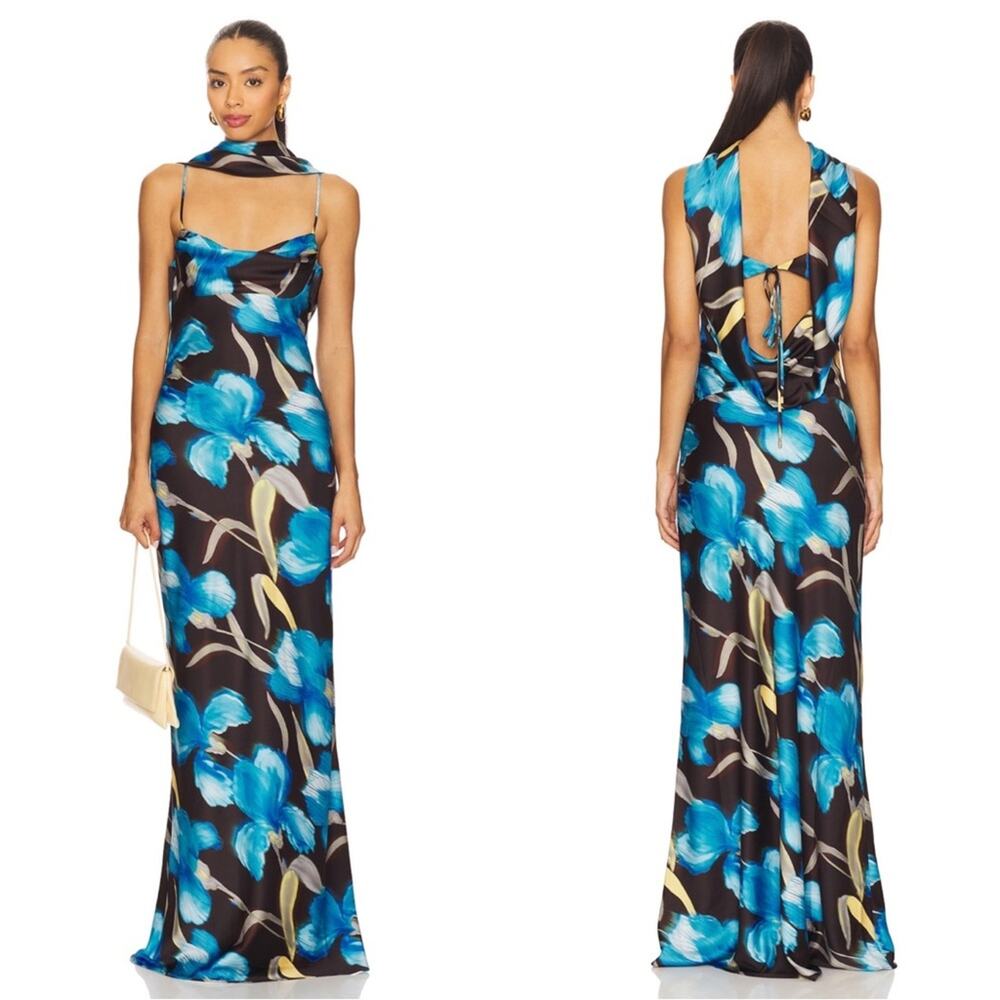 REBECCA VALLANCE Ingrid Floral Print Cowl Neck Draped Scarf Maxi Dress Size 0
